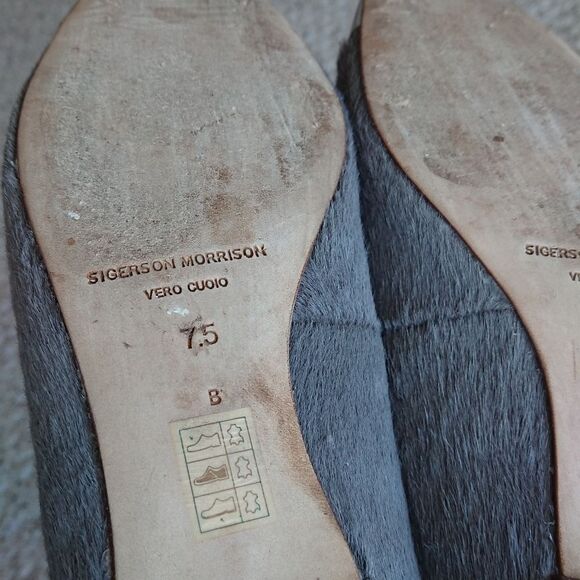 SIGERSON MORRISON Gray pony hair silver cap toe slip on flat size 7.5 - Picture 12 of 14